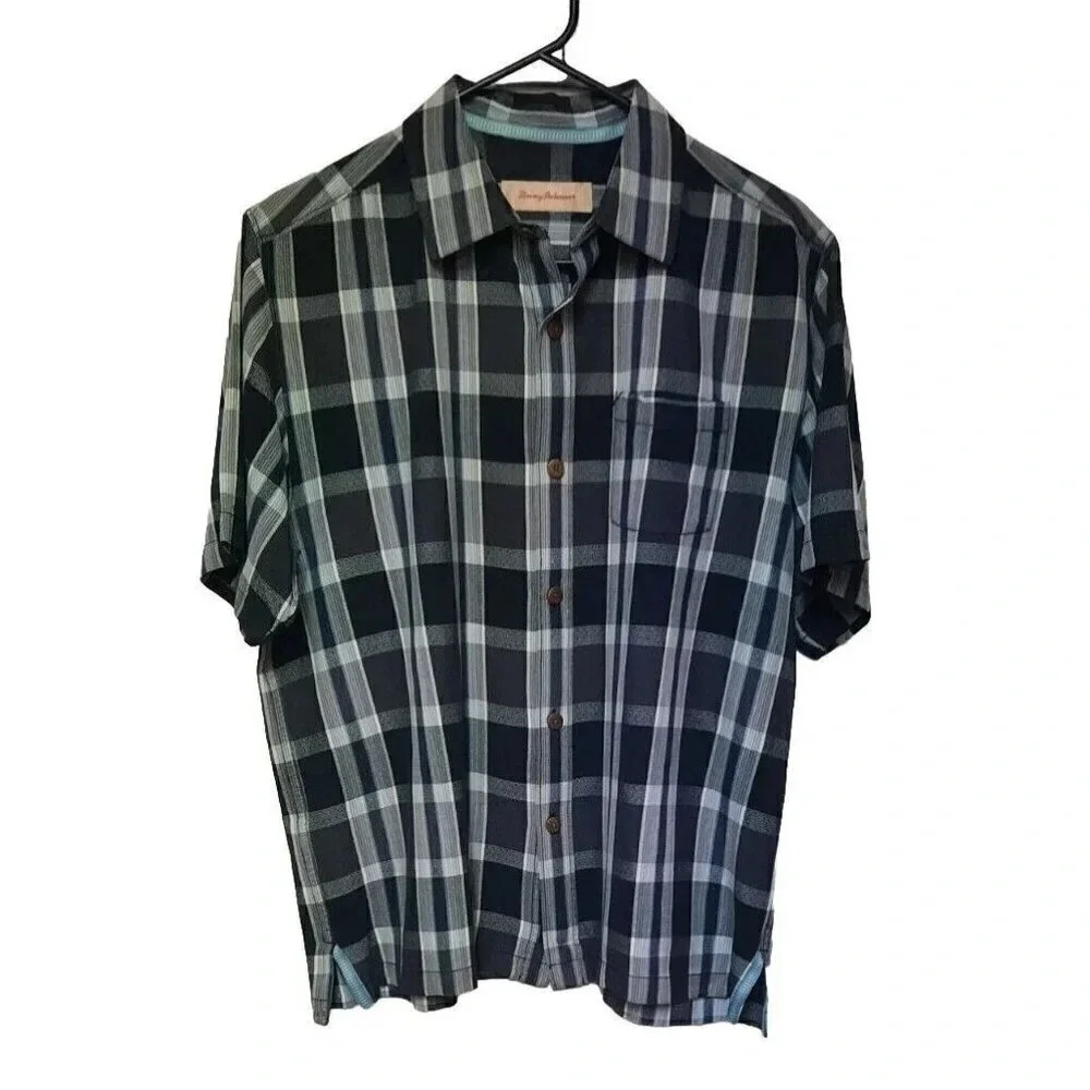 Tommy Bahama 100% Silk Plaid Shirt Mens Size Medium